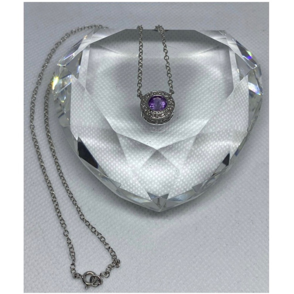 Amethyst and Diamond Sterling Silver Necklace